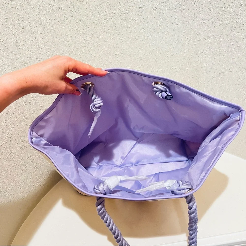 Victoria’s Secret Canvas Cream Lavender Tote Bag OS NWT